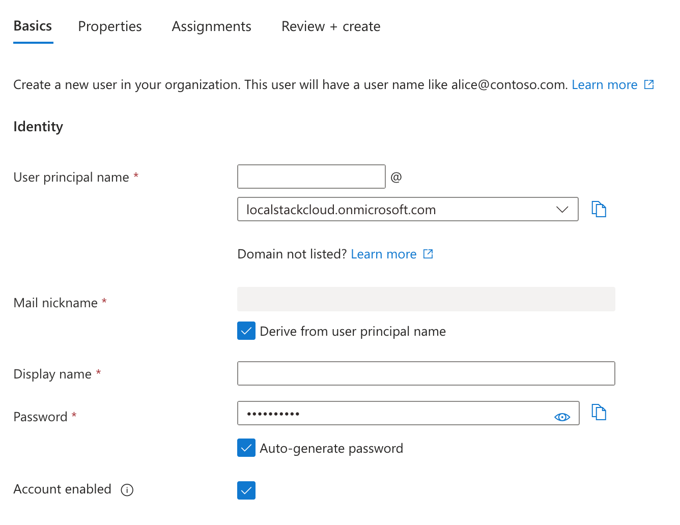 Creating a new user in Entra ID
