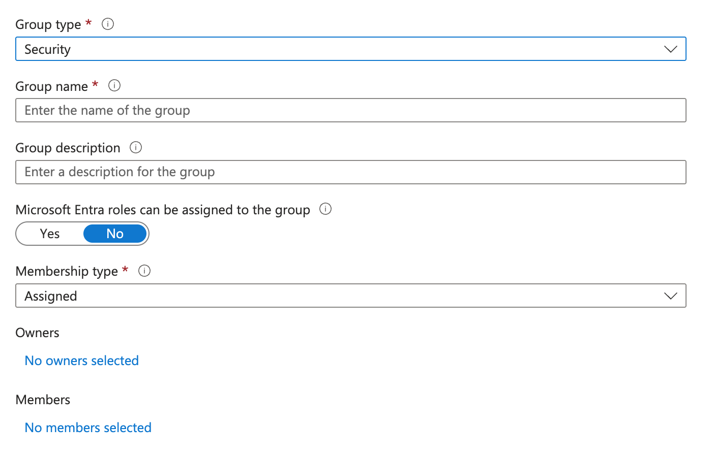 Creating a new security group in Entra ID